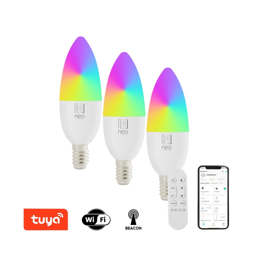 Immax NEO 07716CDO - Set 3x LED RGB+CCT Prigušiva sijalica E14/6W/230V Wi-Fi Tuya + Daljinski upravljač