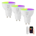Immax NEO 07724CDO - komplet 3x prigušiva LED RGB+CCT sijalica GU10/6W/230V 2700-6500K Wi-Fi Tuya + daljinski upravljač