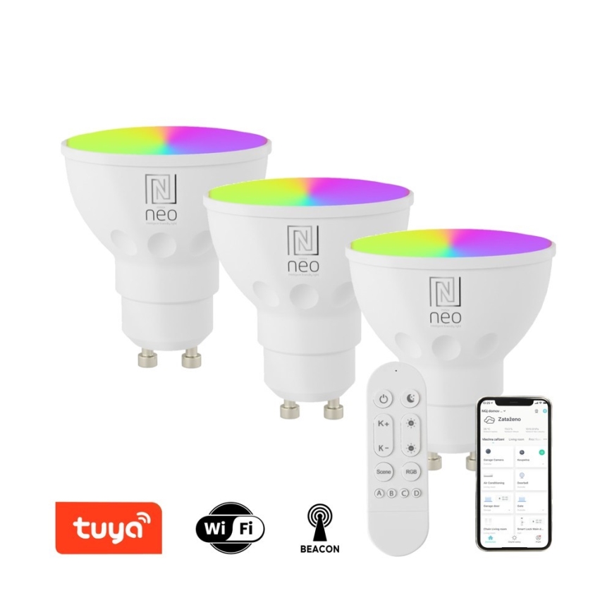 Immax NEO 07724CDO - Set 3x LED RGB+CCT Prigušiva sijalica GU10/6W/230V 2700-6500K Wi-Fi Tuya + Daljinski upravljač