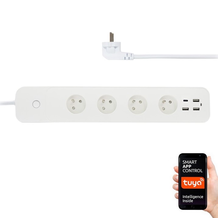 Immax NEO 07771L - Produžni kabl NEO LITE Smart 4 AC utičnice + 3x USB + 1x USB-C Wi-Fi Tuya