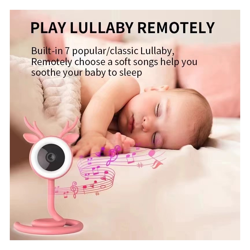 Immax NEO 07798L - Pametni punjivi monitor za bebe 5V Wi-Fi Tuya roze