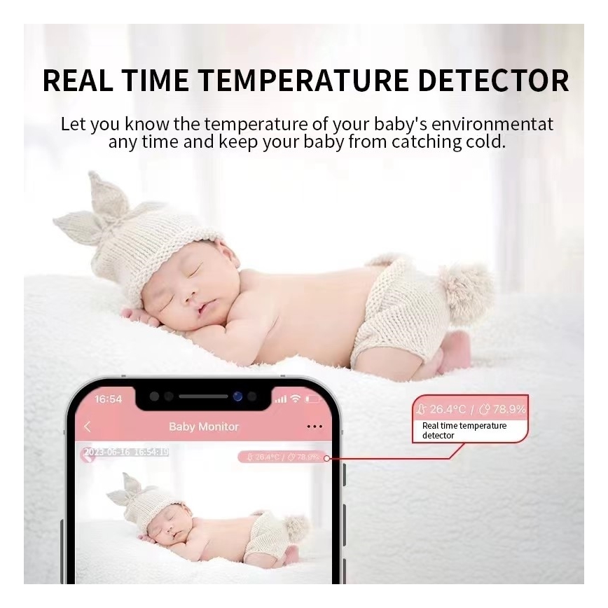 Immax NEO 07798L - Pametni punjivi monitor za bebe 5V Wi-Fi Tuya roze