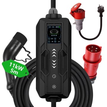 Immax – prenosiva putna punionica za električne automobile EV, AC tip 2, 16 A/380 V, 11 kW + utikač 230 V (3,7 kW), 5 m kabel + futrola