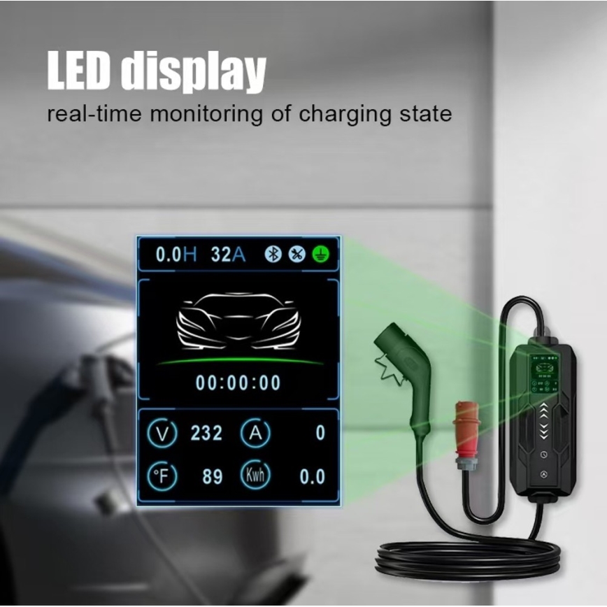 Immax – prenosiva putna punionica za električne automobile EV, AC tip 2, 16 A/380 V, 11 kW + utikač 230 V (3,7 kW), 5 m kabel + futrola
