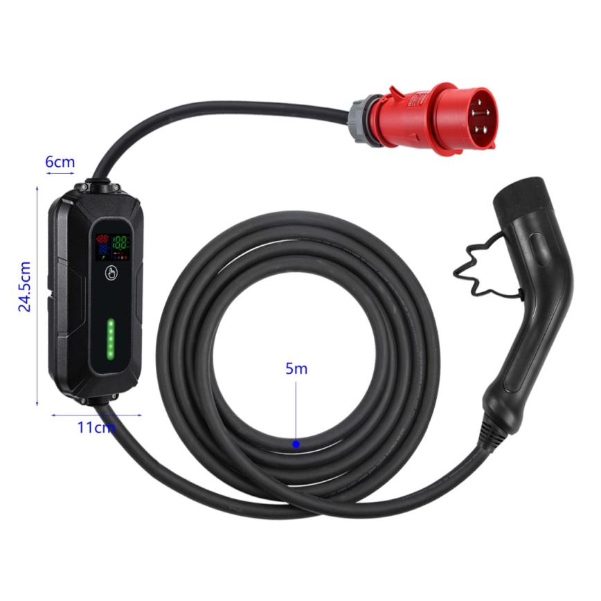 Immax – prenosiva putna punionica za električne automobile EV, AC tip 2, 16 A/380 V, 11 kW + utikač 230 V (3,7 kW), 5 m kabel + futrola