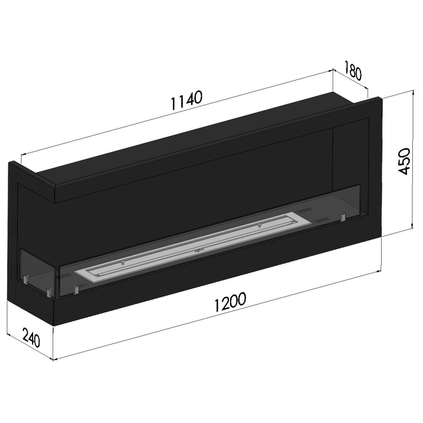InFire - Ugaoni bio kamin 45x120 cm, 3 kW, crni
