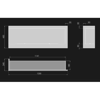 InFire - Ugaoni bio kamin 45x120 cm, 3 kW, crni
