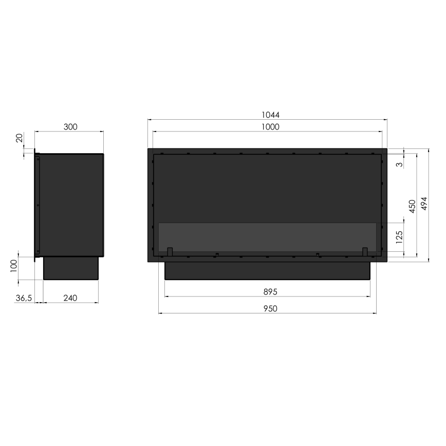 InFire - Ugradni BIO kamin 49,4x104,4 cm 6 kW crni