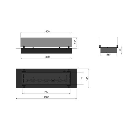 InFire - Ugradni BIO kamin 8,5x100 cm 6 kW crna