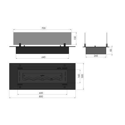 InFire - Ugradni bio kamin 8,5x80 cm 3,5kW crne boje