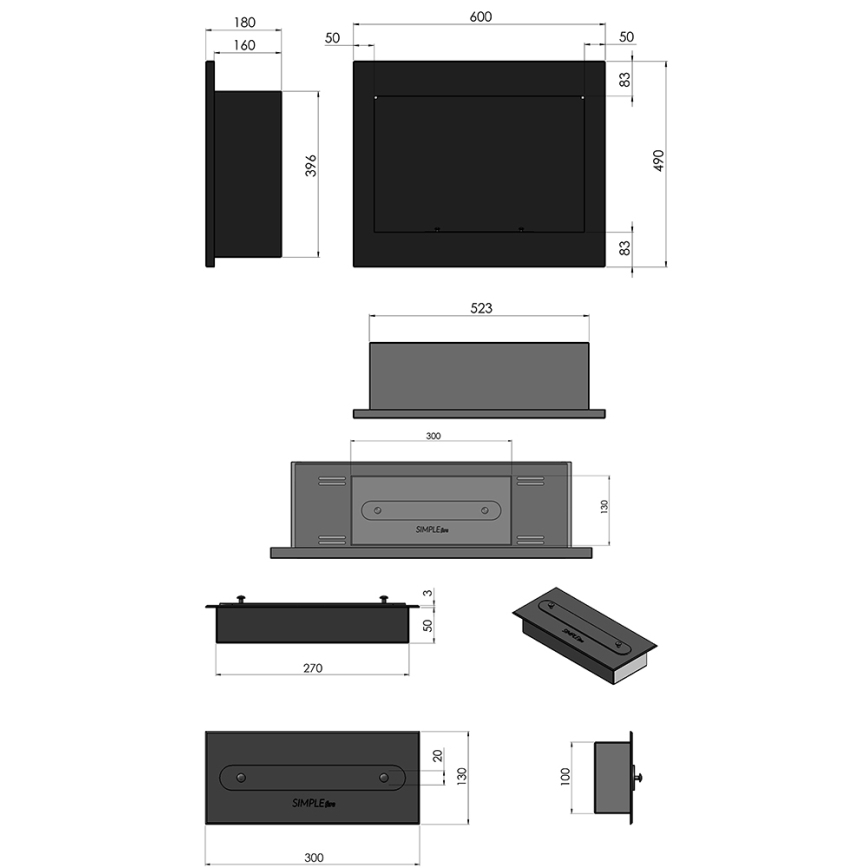 InFire - Ugrađeni BIO kamin 49x60 cm 3kW crna