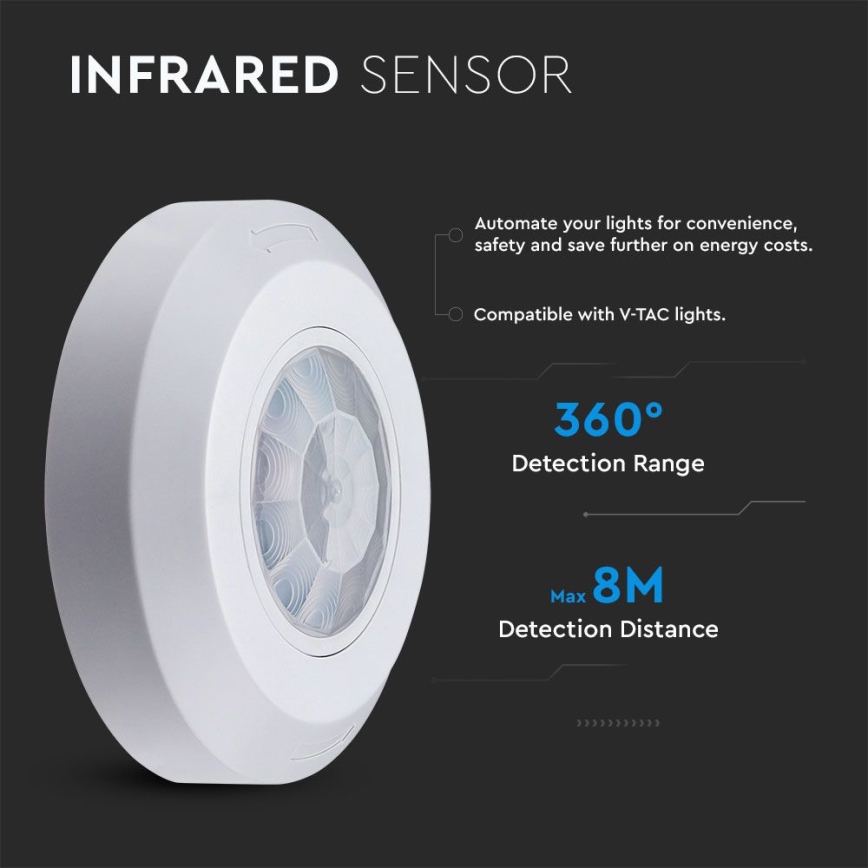 Infracrveni senzor pokreta 360° 200W/230V bela