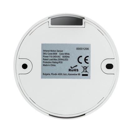 Infracrveni senzor pokreta 360° 200W/230V, beo