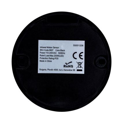 Infracrveni senzor pokreta 360° 200W/230V crno