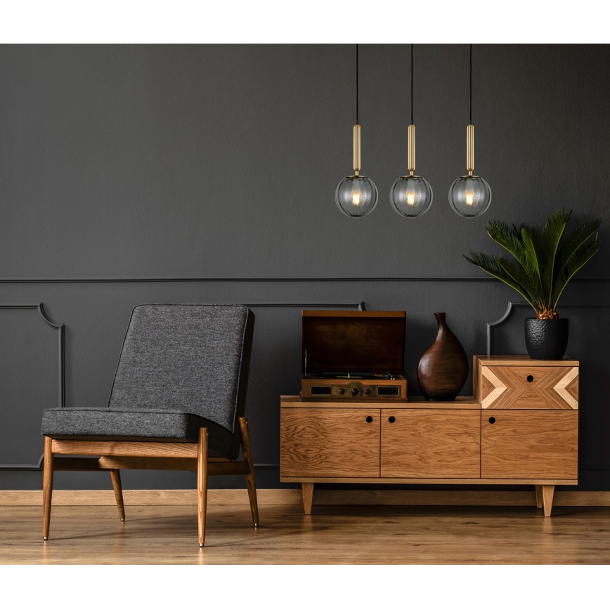 ITALUX - Luster na sajli RAVENA 3xE27/5W/230V crno/zlatna