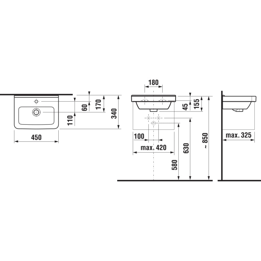 JIKA H8114220001041 - Zidni umivaonik CUBITO 45x34 cm keramika/bela