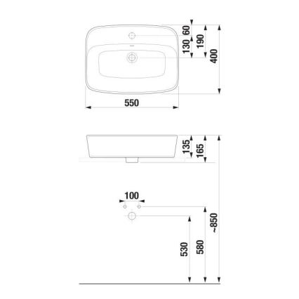 JIKA H8183827571041 - Umivaonik za ploču LYRA 55x40 cm keramika/matna bela