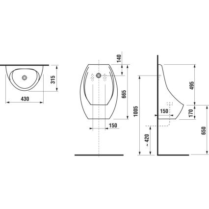 JIKA H8411010000001 - Pisuar DOMINO, zadnji dovod i zadnji odvod, keramika/bela