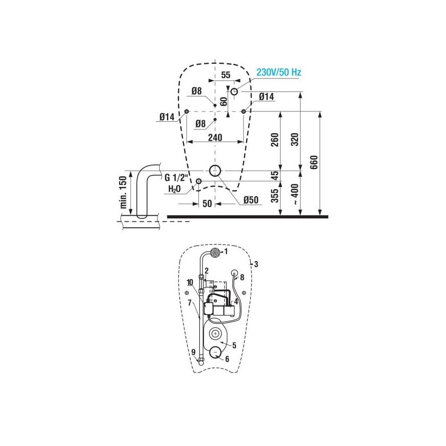JIKA H8430700004901 - Pisoar sa senzorom GOLEM, 230 V, unutrašnji dovod, zadnji odvod, keramički/beli