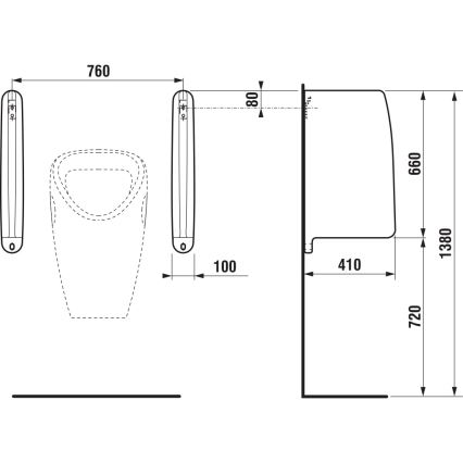 JIKA H8476010000001 - Pregrada za pisoar SPLIT 66x41 cm keramika/bela