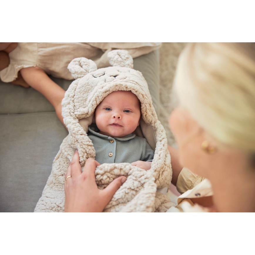 Jollein - Povoj za nošenje bebe fleece Zečić 100x105 cm Nougat