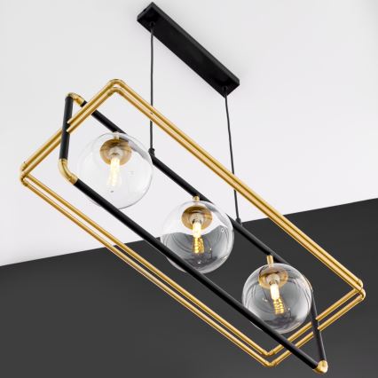 Jupiter 2030 - Luster na sajli FIORI 3xG9/10W/230V crno/zlatna/prozirna