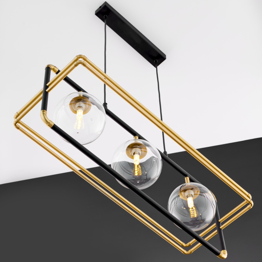 Jupiter 2030 - Luster na sajli FIORI 3xG9/10W/230V crno/zlatna/prozirna