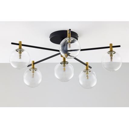 Jupiter 2036 - Nadgradni luster FIGARO 6xG9/10W/230V crno/zlatna/bež/prozirna