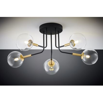 Jupiter 2040 - Viseći luster BURANO 5xG9/10W/230V crno/zlatna/prozirna