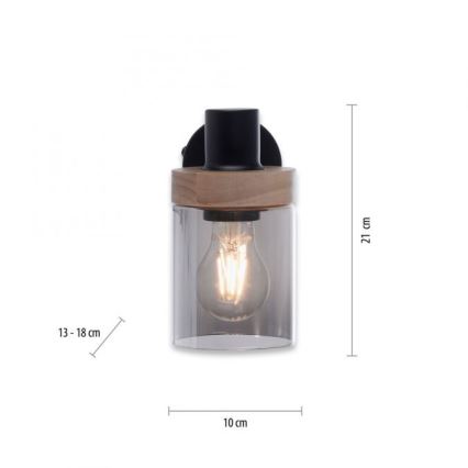 JUST LIGHT. 11311-18 - Zidna reflektorska lampa PASQUAL 1xE27/40W/230V crno/fikus elastika