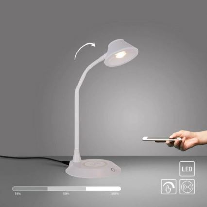 JUST LIGHT. 14414-16 - LED prigušiva fleksibilna dodirna stona lampa sa bežičnim punjenjem PUCKI LED/4,5W/230V bela