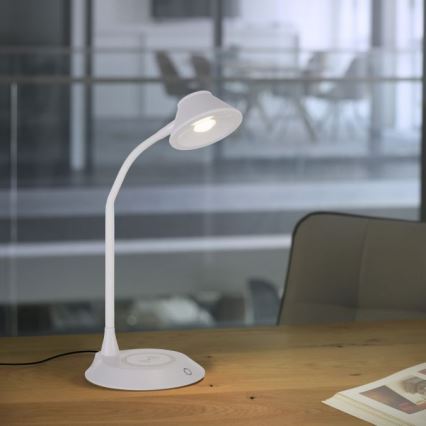 JUST LIGHT. 14414-16 - LED prigušiva fleksibilna dodirna stona lampa sa bežičnim punjenjem PUCKI LED/4,5W/230V bela