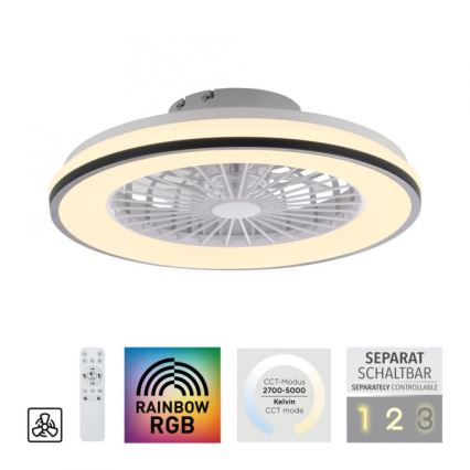 JUST LIGHT. 14447-18 - LED RGBW prigušiva plafonski ventilator sa svetlom LENO LED/44W/230V 3000-6500K prečnik 48,6 cm bela + daljinski upravljač