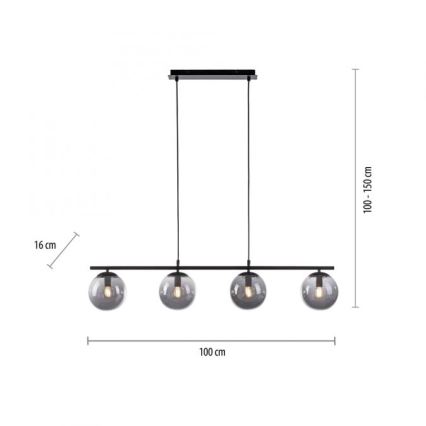 JUST LIGHT. 14604-18 - Luster na sajli WIDOW 4xE14/25W/230V crno