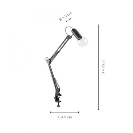 JUST LIGHT. 14773-18 - Stona lampa sa štipaljkom TURN ME 1xE27/60W/230V crno