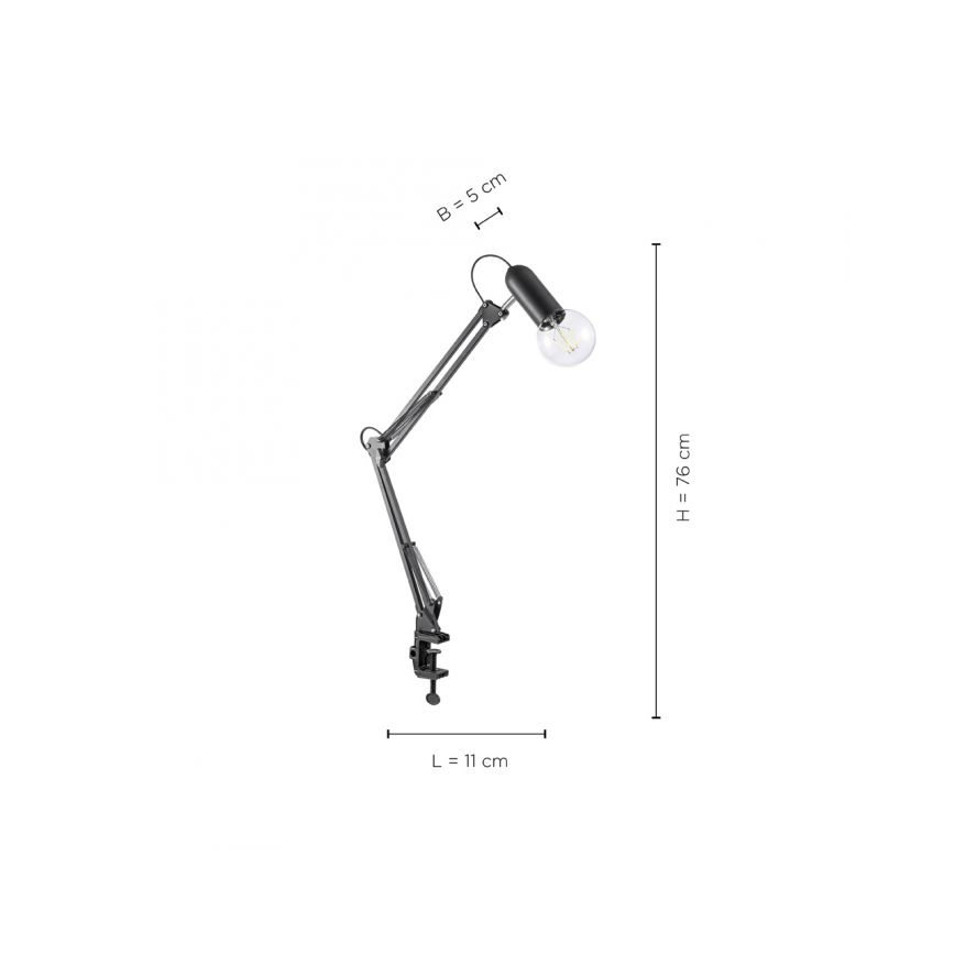 JUST LIGHT. 14773-18 - Stona lampa sa štipaljkom TURN ME 1xE27/60W/230V crno