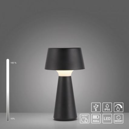 JUST LIGHT. 19260-18 - LED prigušiva spoljna lampa na dodir ABERA LED/3W/3,7V 2000 mAh USB IP54 crna