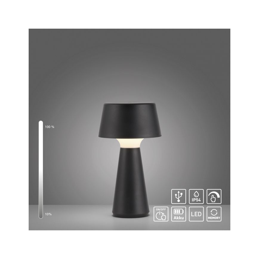 JUST LIGHT. 19260-18 - LED prigušiva spoljna lampa na dodir ABERA LED/3W/3,7V 2000 mAh USB IP54 crna