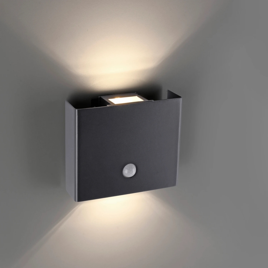 JUST LIGHT. 19471-18 - LED Zidno spoljašnje osvetljenje sa senzorom AMIN 2xLED/1,25W/3,7V 4400mAh IP44 crno