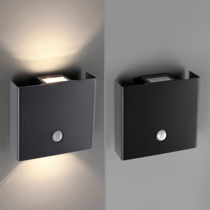 JUST LIGHT. 19471-18 - LED Zidno spoljašnje osvetljenje sa senzorom AMIN 2xLED/1,25W/3,7V 4400mAh IP44 crno
