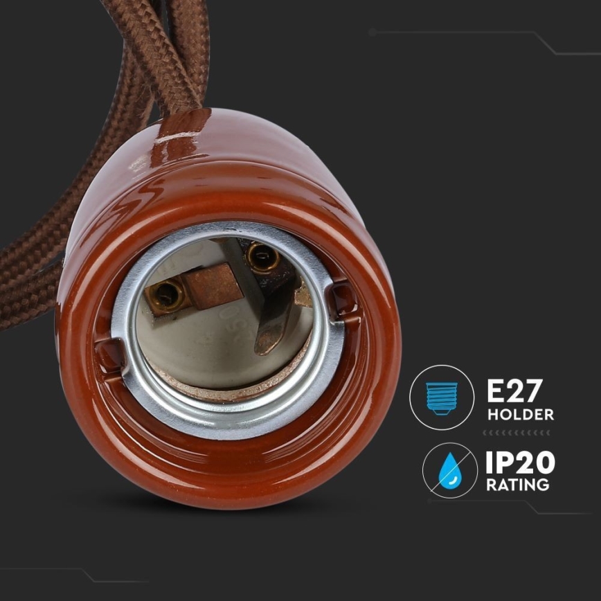 Kabl za napajanje 1xE27/60W/230V braon/porcelan