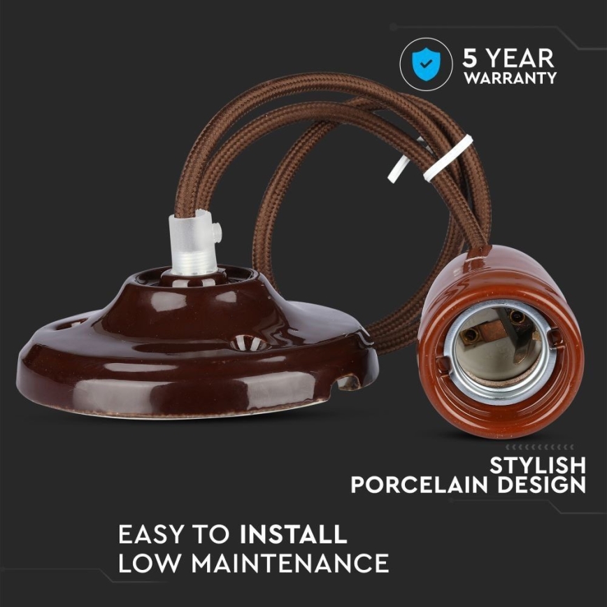 Kabl za napajanje 1xE27/60W/230V braon/porcelan