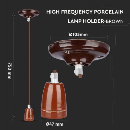 Kabl za napajanje 1xE27/60W/230V braon/porcelan