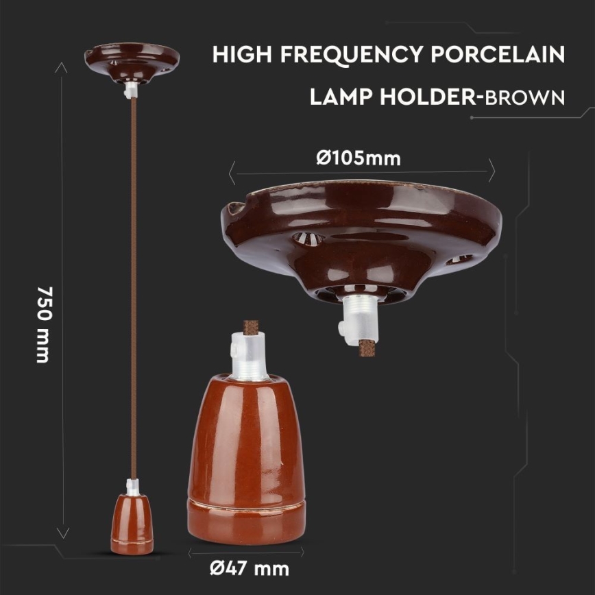 Kabl za napajanje 1xE27/60W/230V braon/porcelan