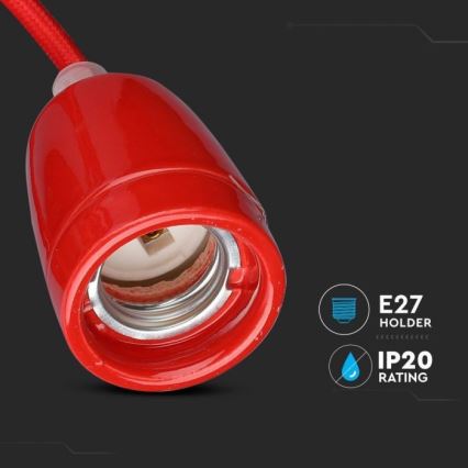 Kabl za napajanje 1xE27/60W/230V crveno/porcelan