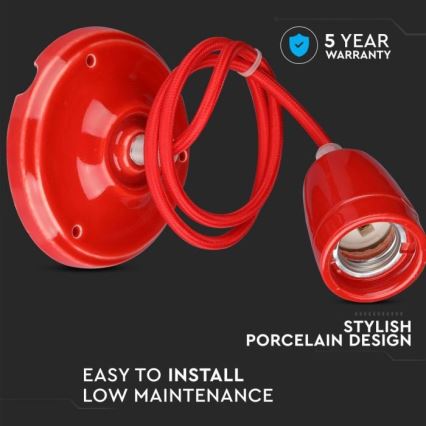 Kabl za napajanje 1xE27/60W/230V crveno/porcelan