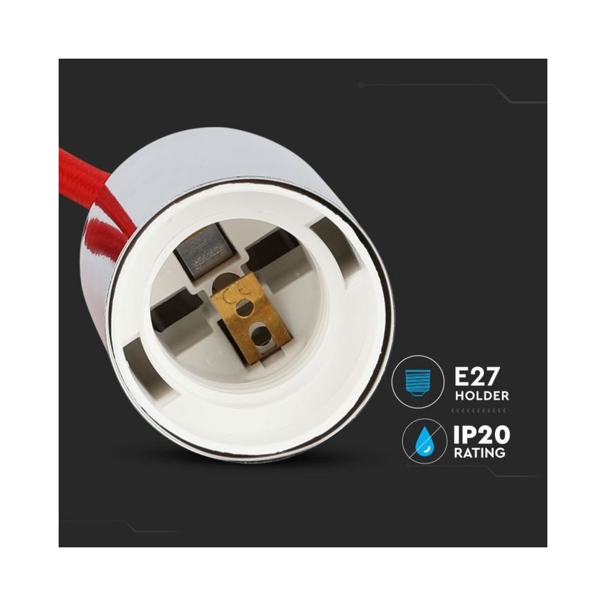 Kabl za napajanje 1xE27/60W/230V crveno/sjajni krom