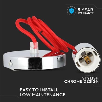Kabl za napajanje 1xE27/60W/230V crveno/sjajni krom