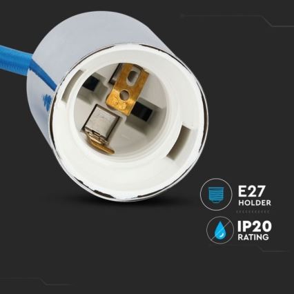 Kabl za napajanje 1xE27/60W/230V plava/sjajni krom