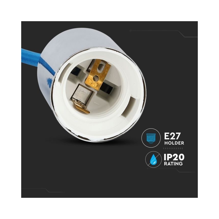 Kabl za napajanje 1xE27/60W/230V plava/sjajni krom